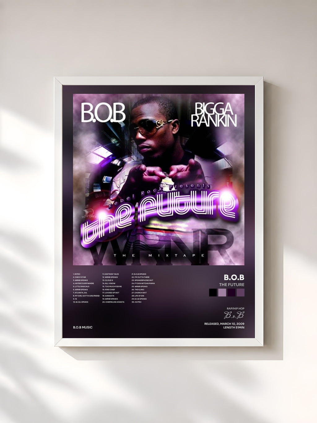 #blanc Tableau de l'album The Future de B.o.B, cadre blanc, imprimé et encadré en France