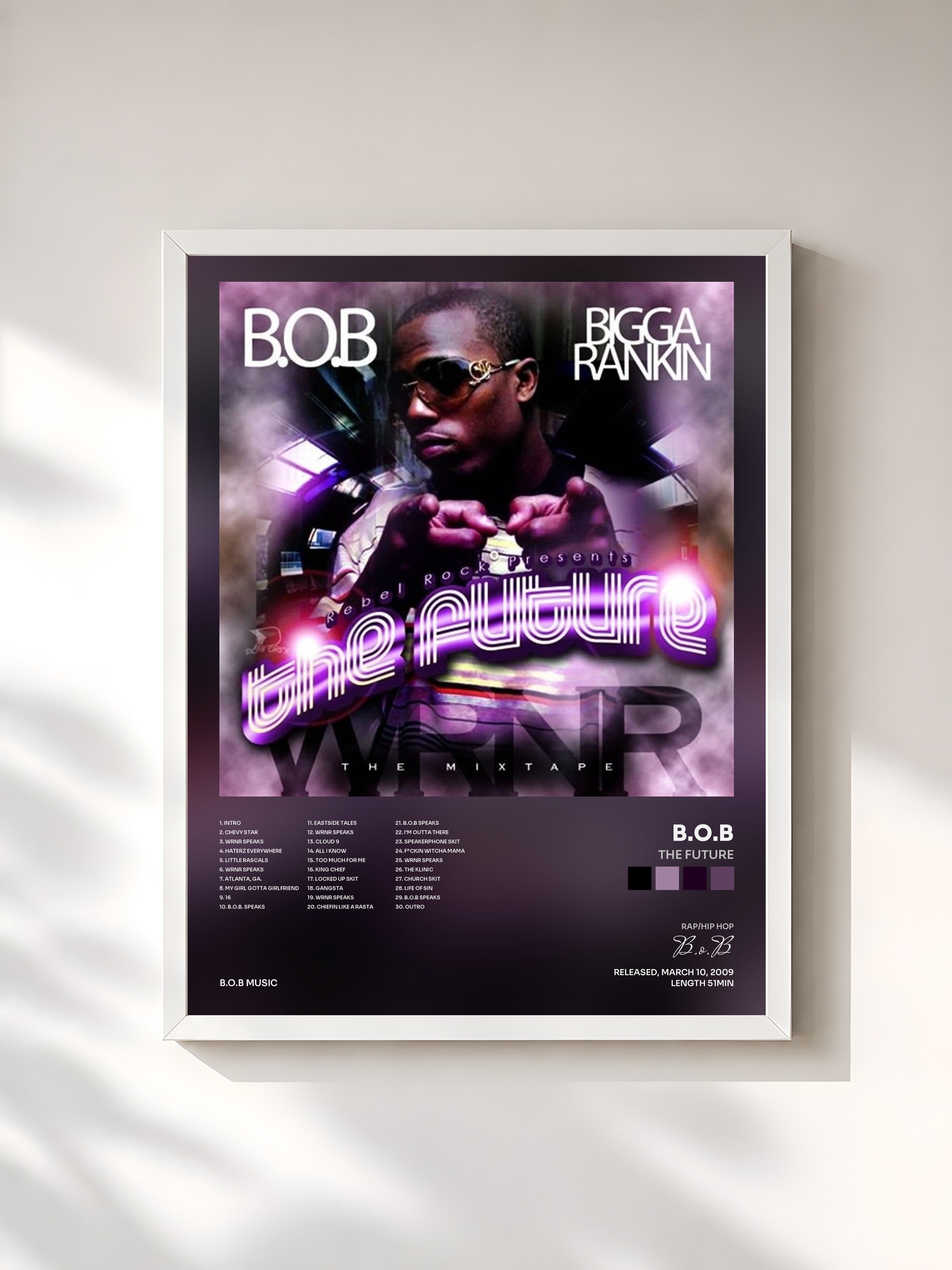 #blanc Tableau de l'album The Future de B.o.B, cadre blanc, imprimé et encadré en France