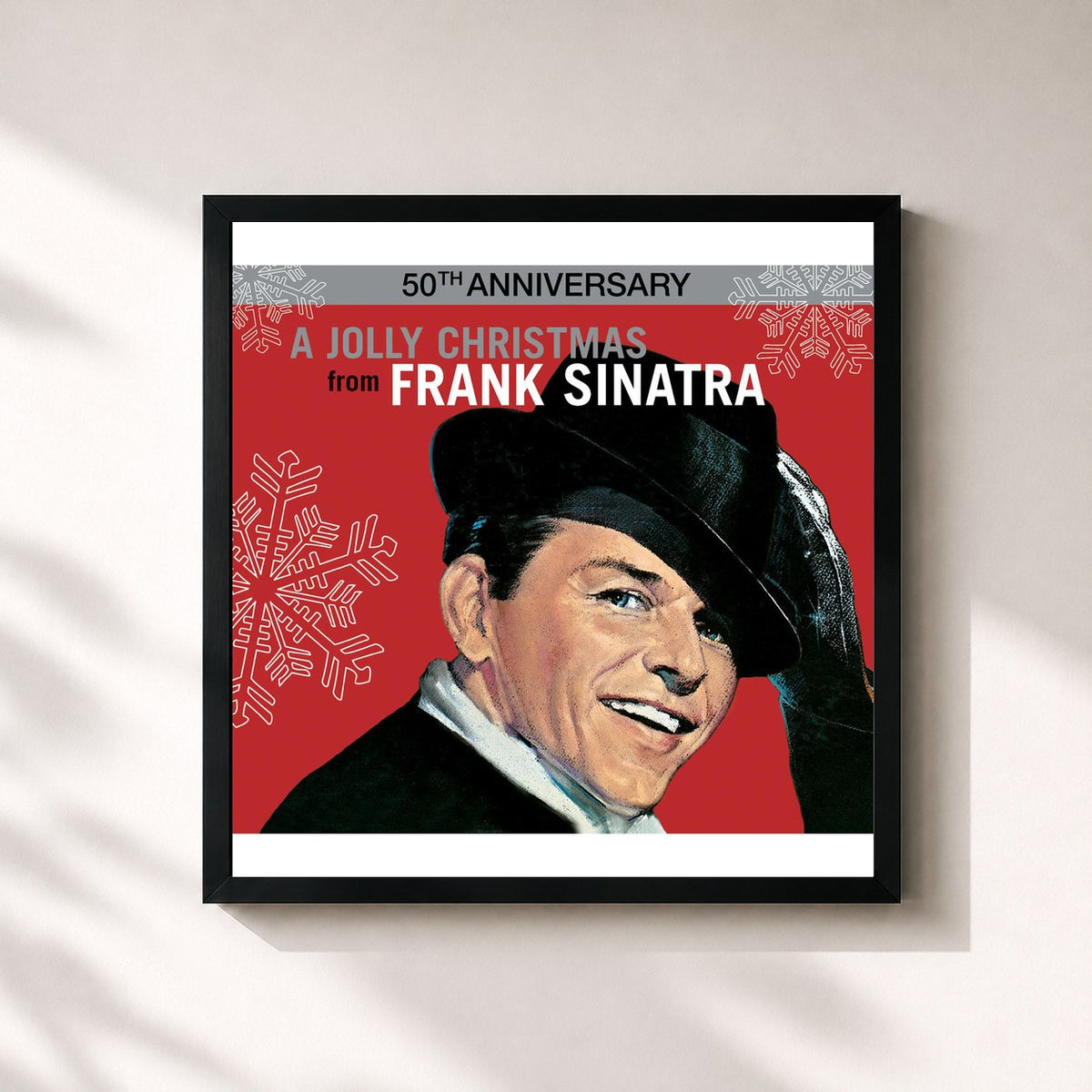 #noir Tableau carré de l'album A Jolly Christmas From Frank Sinatra de Frank Sinatra, cadre noir 32x32 cm