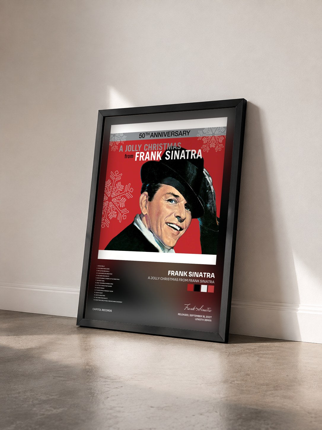 #noir Tableau de l'album A Jolly Christmas From Frank Sinatra de Frank Sinatra vu de trois quarts, cadre noir