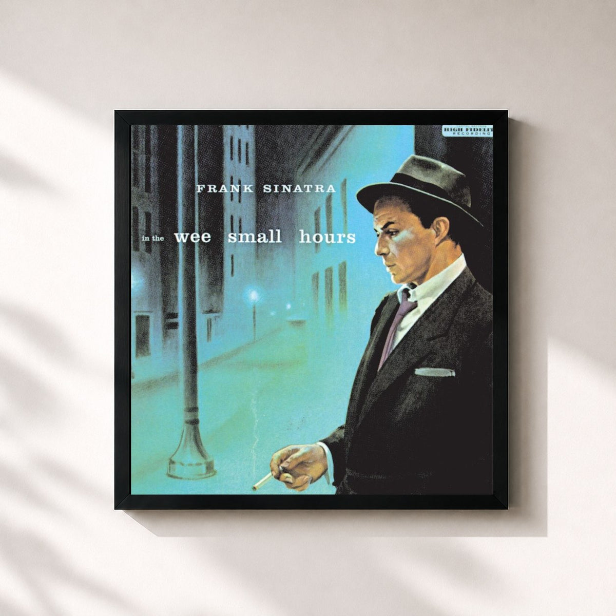 #noir Tableau carré de l'album In The Wee Small Hours de Frank Sinatra, cadre noir 32x32 cm