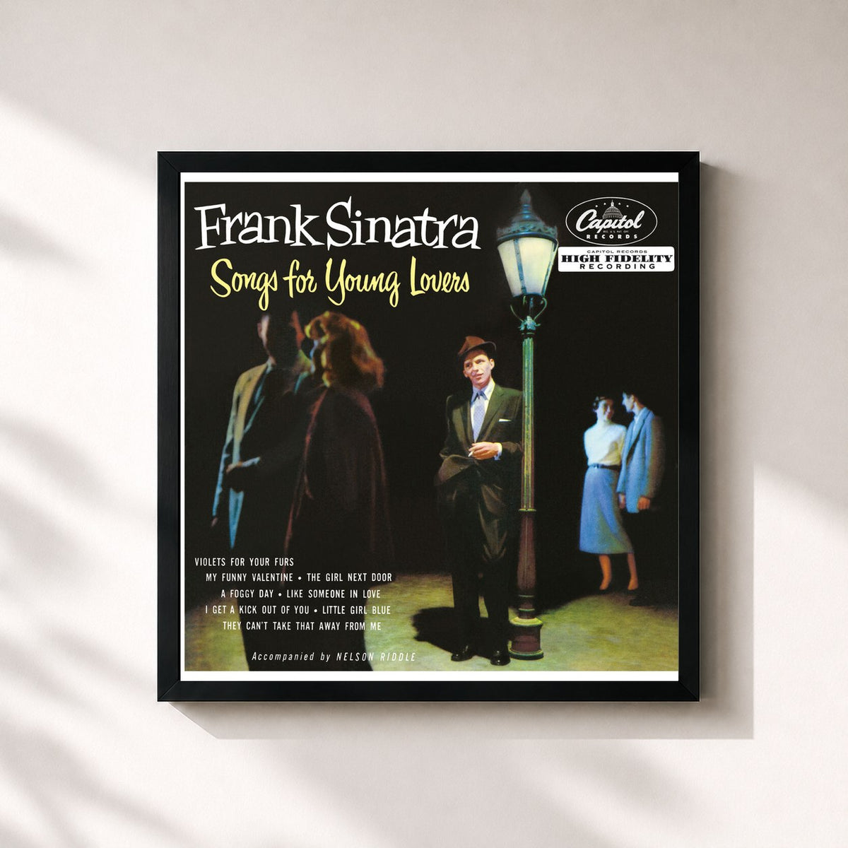 #noir Tableau carré de l'album Songs For Young Lovers de Frank Sinatra, cadre noir 32x32 cm