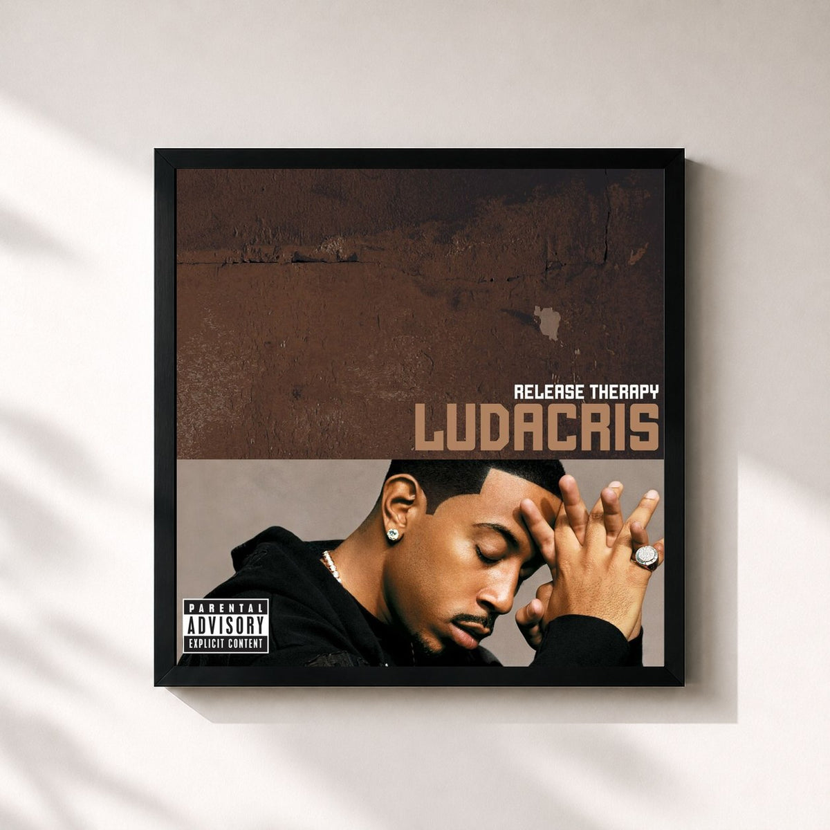 #noir Tableau carré de l'album Release Therapy de Ludacris, cadre noir 32x32 cm