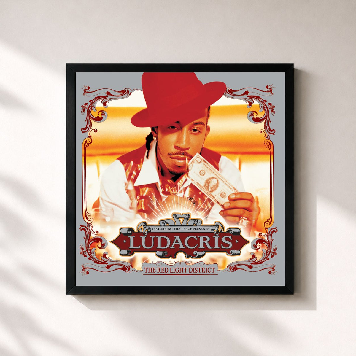 #noir Tableau carré de l'album The Red Light District de Ludacris, cadre noir 32x32 cm