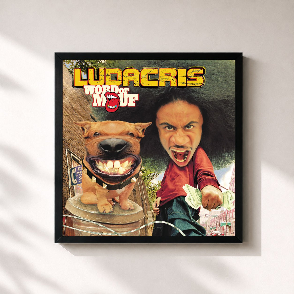 #noir Tableau carré de l'album Word Of Mouf de Ludacris, cadre noir 32x32 cm