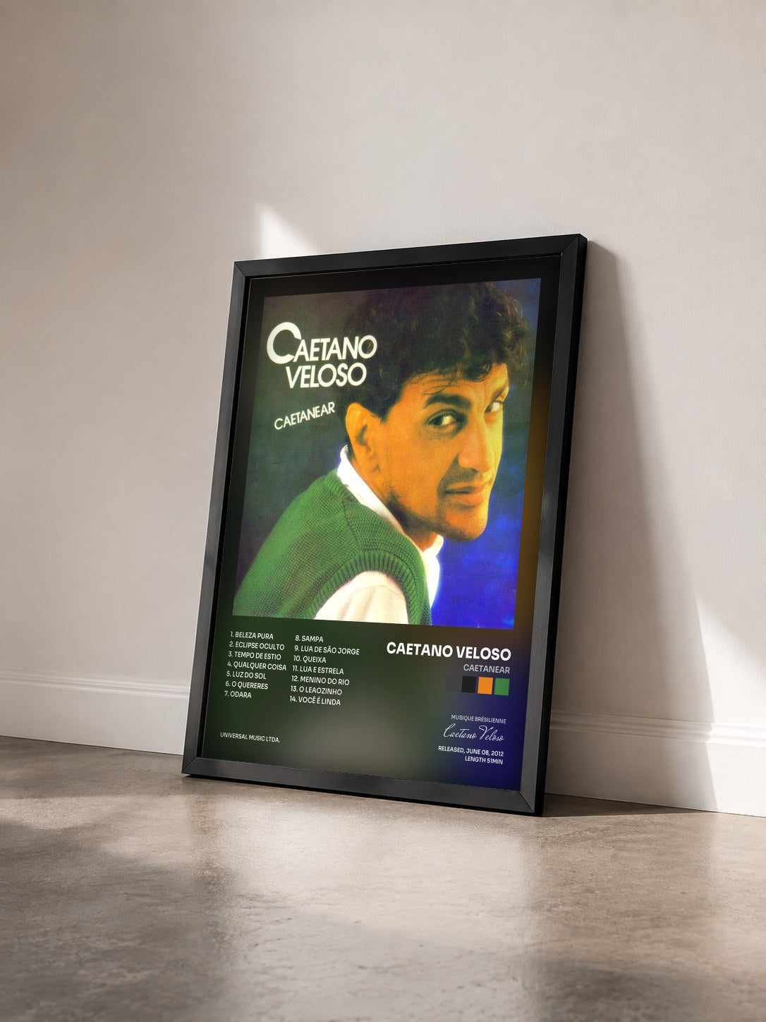 #noir Tableau de l'album Caetanear de Caetano Veloso vu de trois quarts, cadre noir