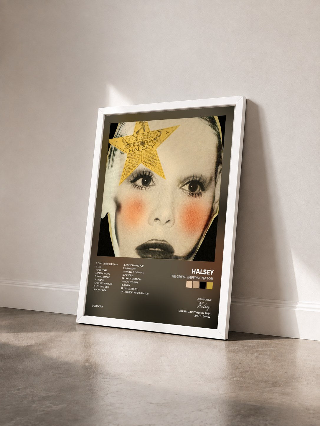 #blanc Tableau de l'album The Great Impersonator de Halsey vu de trois quarts, cadre blanc
