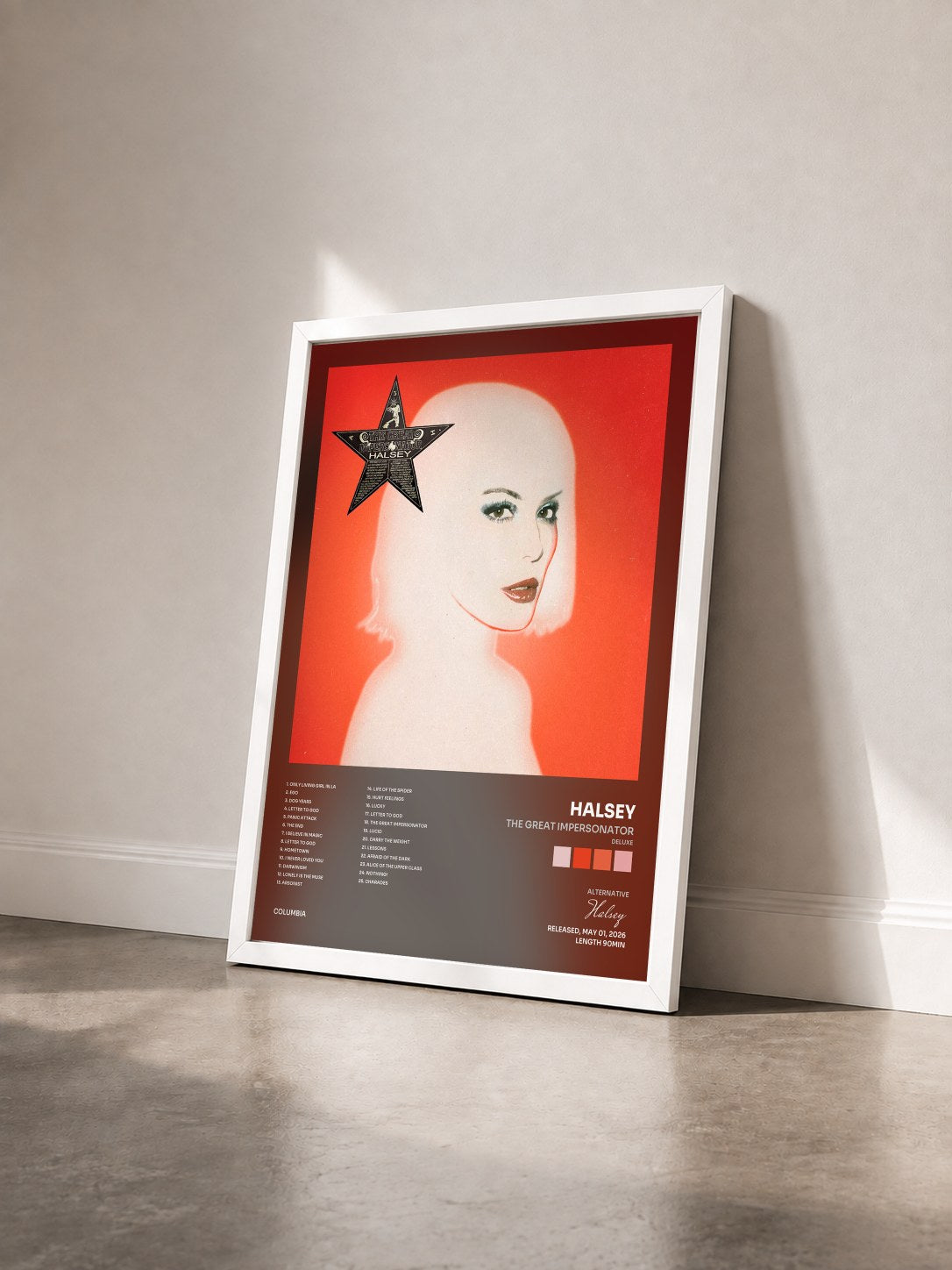 #blanc Tableau de l'album The Great Impersonator (Deluxe) de Halsey vu de trois quarts, cadre blanc