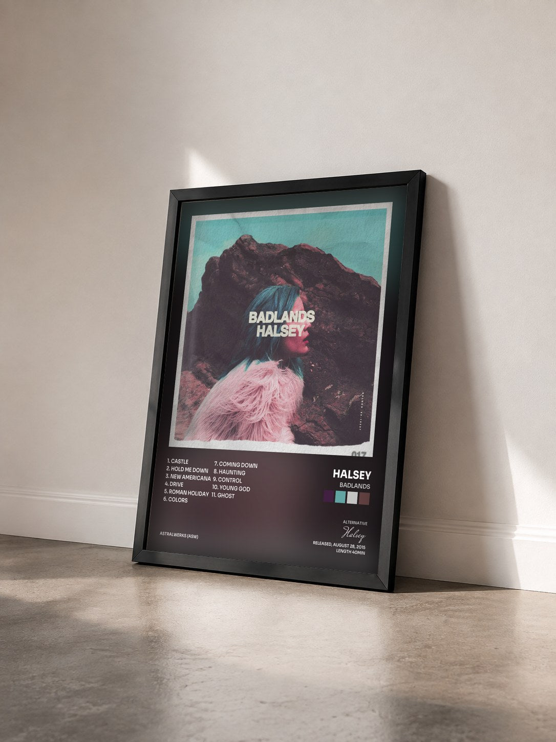 #noir Tableau de l'album BADLANDS de Halsey vu de trois quarts, cadre noir