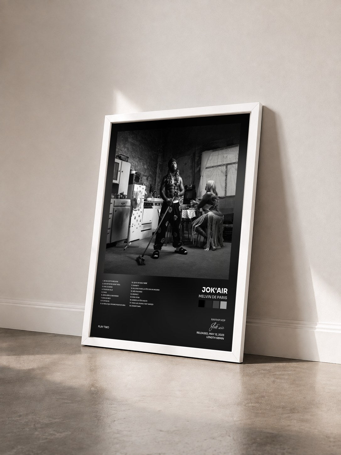 #blanc Tableau de l'album Melvin de Paris de Jok'air vu de trois quarts, cadre blanc