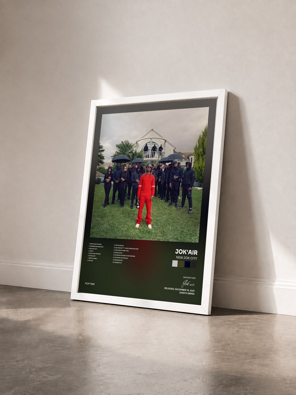 #blanc Tableau de l'album New Jok City de Jok'air vu de trois quarts, cadre blanc