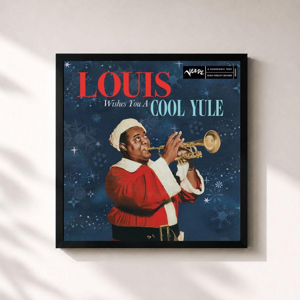 #noir Tableau carré de l'album Louis Wishes You a Cool Yule de Louis Armstrong, cadre noir 32x32 cm