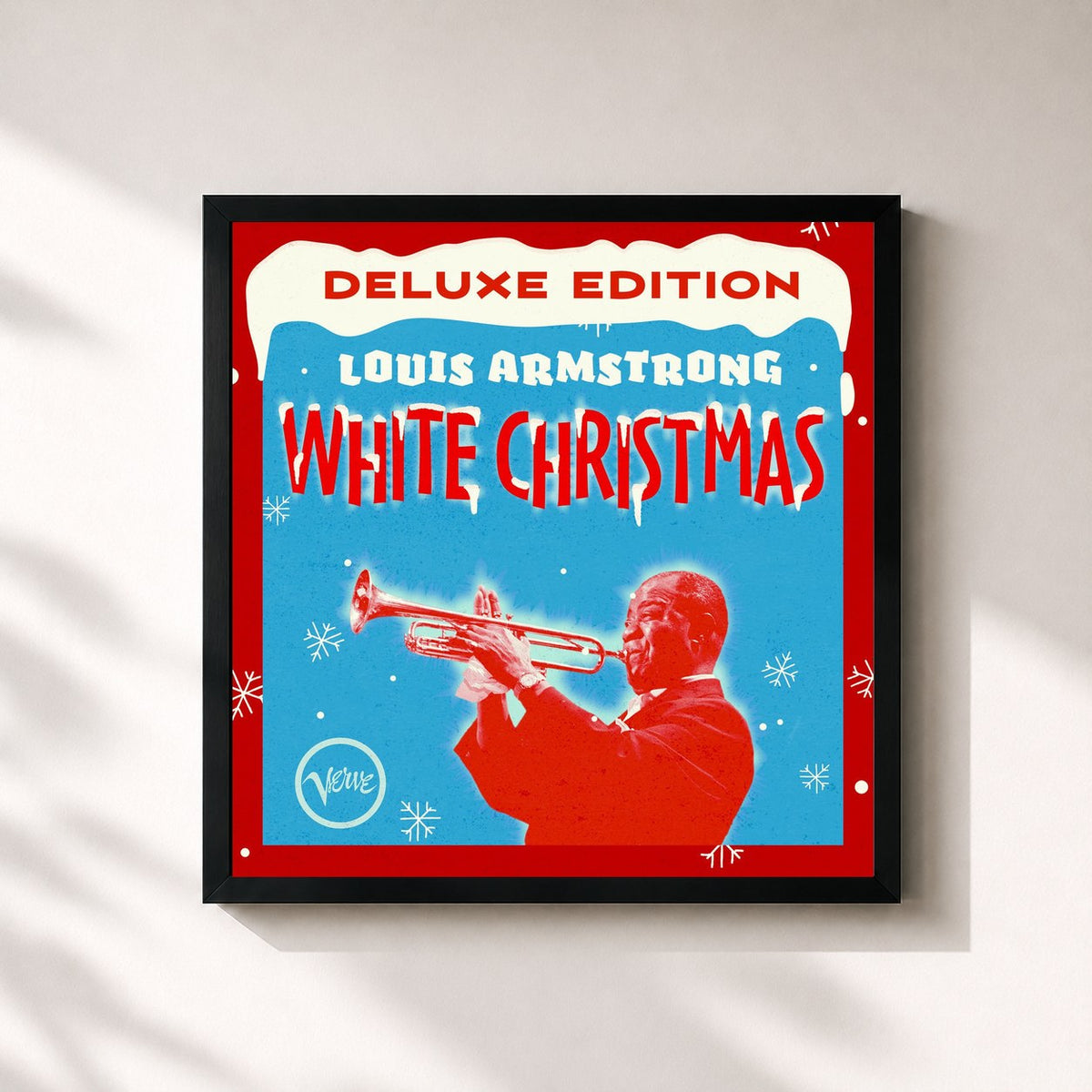 #noir Tableau carré de l'album White Christmas (Deluxe Edition) de Louis Armstrong, cadre noir 32x32 cm