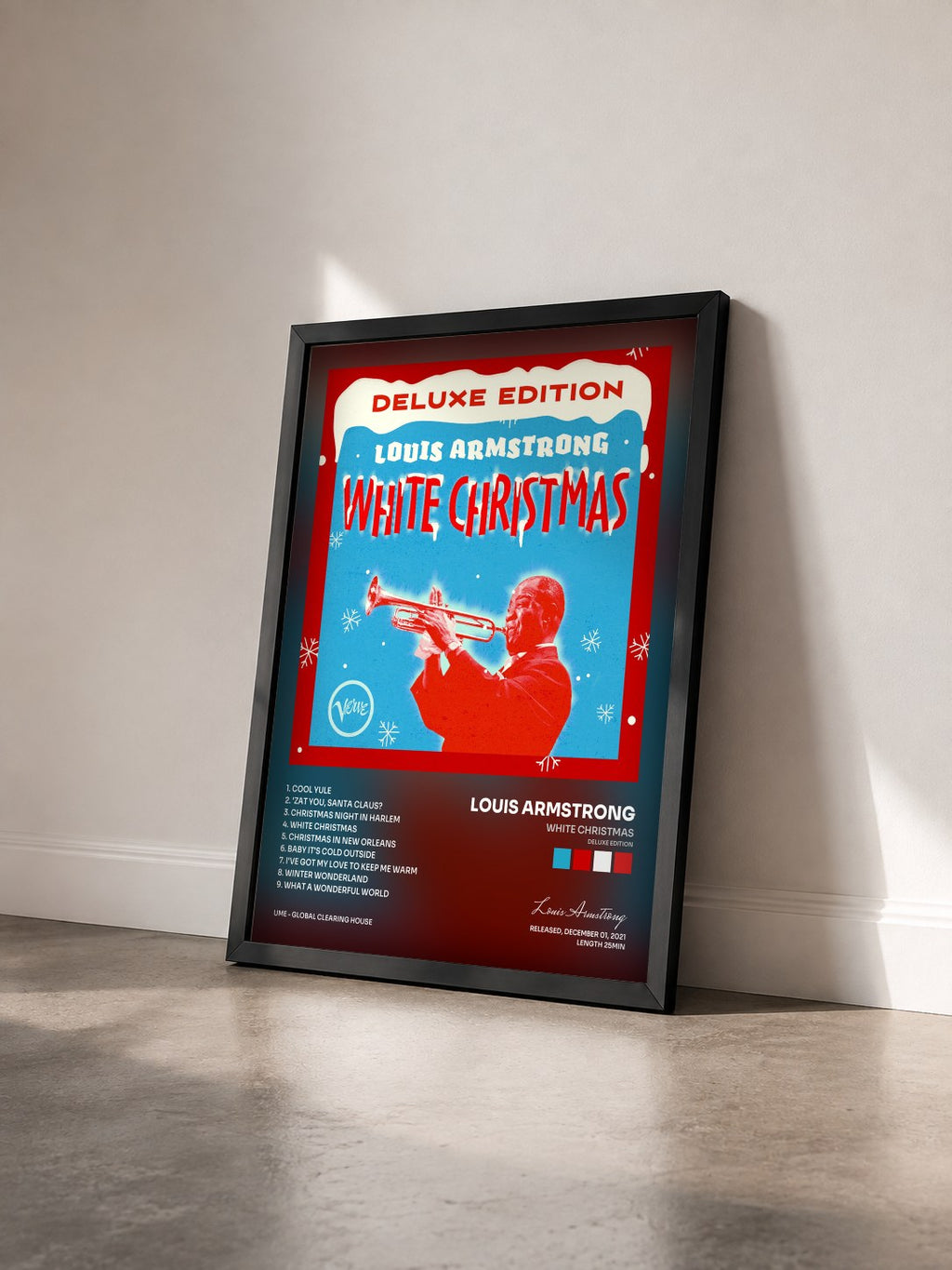 #noir Tableau de l'album White Christmas (Deluxe Edition) de Louis Armstrong vu de trois quarts, cadre noir