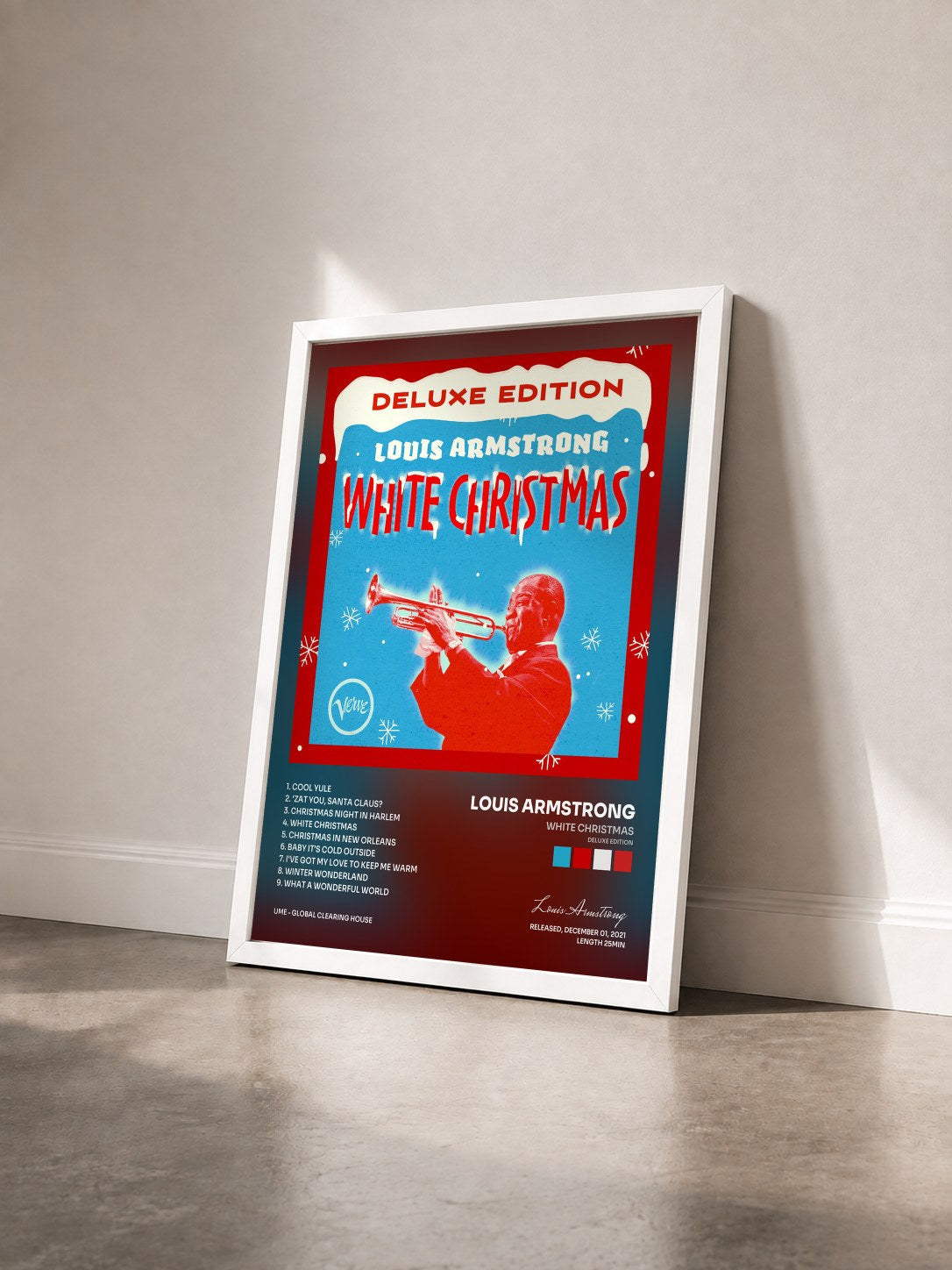 #blanc Tableau de l'album White Christmas (Deluxe Edition) de Louis Armstrong vu de trois quarts, cadre blanc