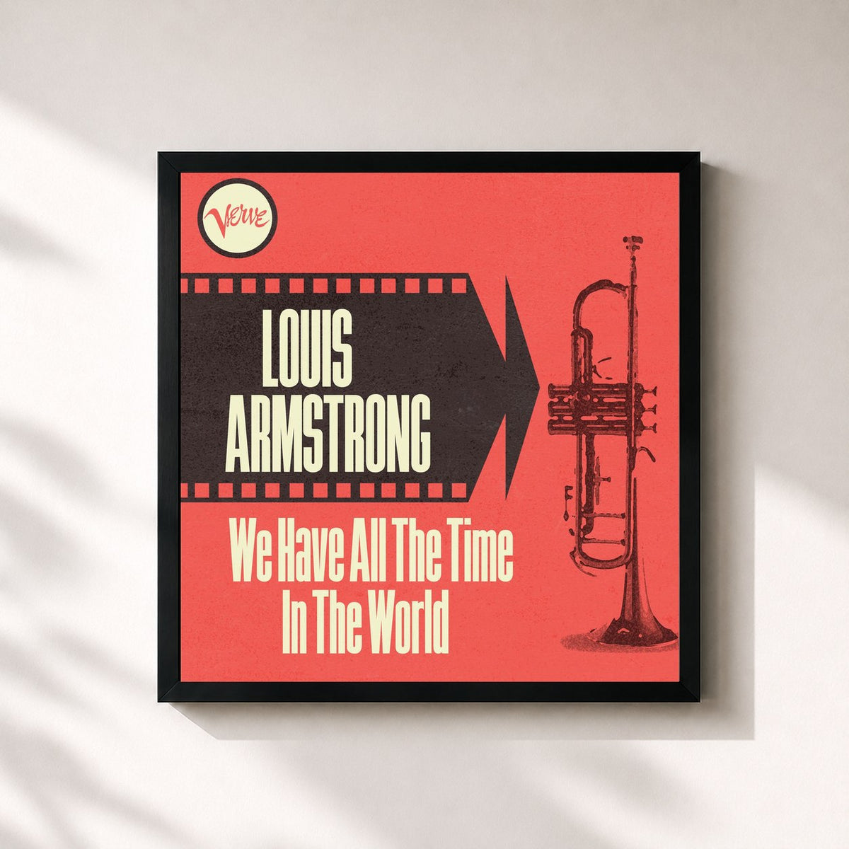 #noir Tableau carré de l'album We Have All the Time in the World de Louis Armstrong, cadre noir 32x32 cm