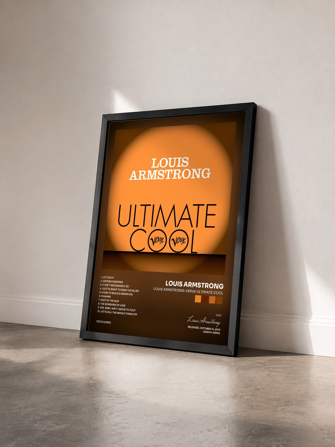#noir Tableau de l'album Louis Armstrong: Verve Ultimate Cool de Louis Armstrong vu de trois quarts, cadre noir