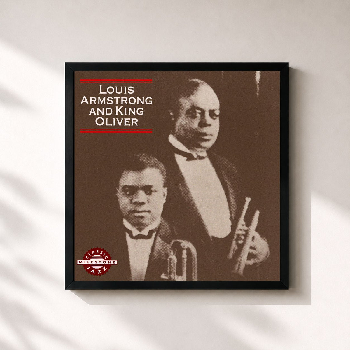 #noir Tableau carré de l'album Louis Armstrong And King Oliver de Louis Armstrong, cadre noir 32x32 cm