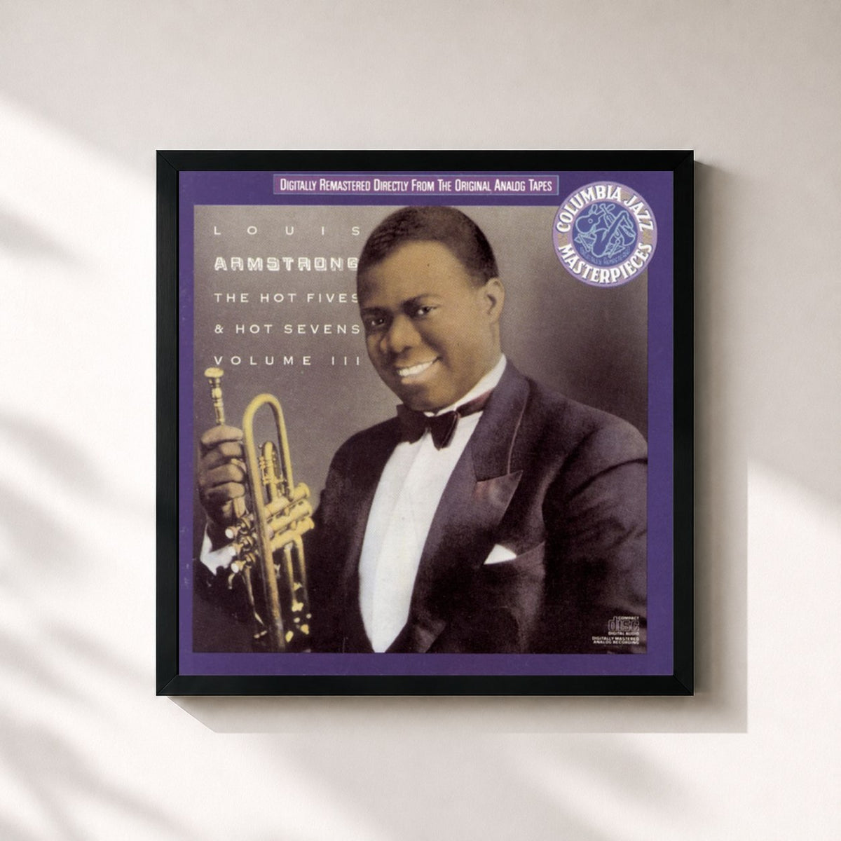 #noir Tableau carré de l'album The Hot Fives And Hot Sevens, Volume Iii de Louis Armstrong, cadre noir 32x32 cm