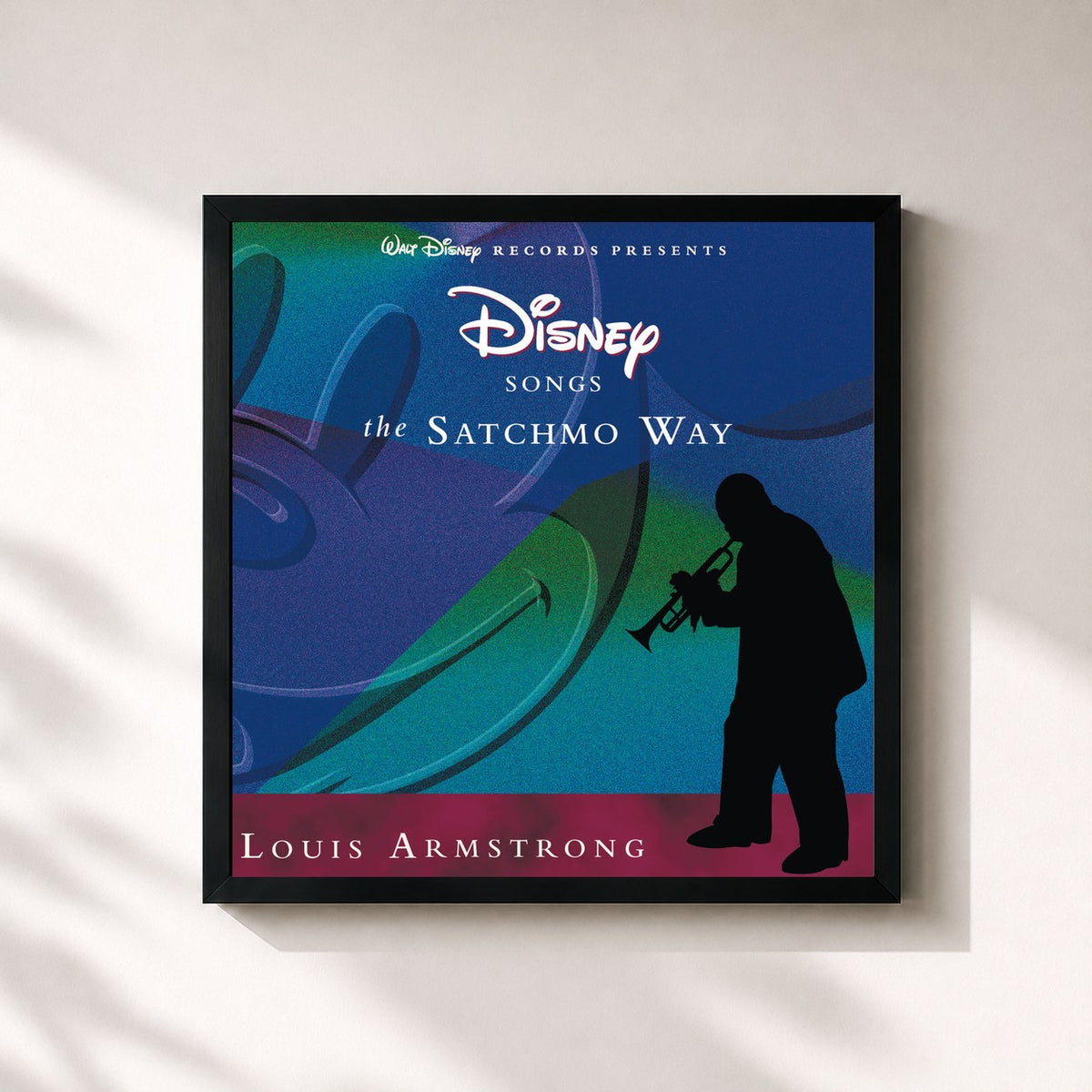 #noir Tableau carré de l'album Disney Songs The Satchmo Way de Louis Armstrong, cadre noir 32x32 cm