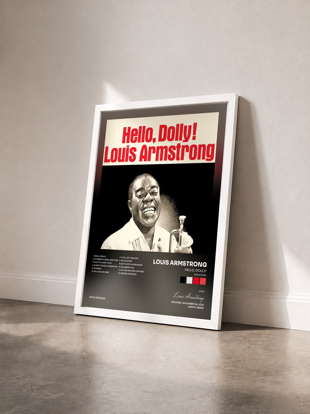 #blanc Tableau de l'album Hello, Dolly! (Remastered) de Louis Armstrong vu de trois quarts, cadre blanc