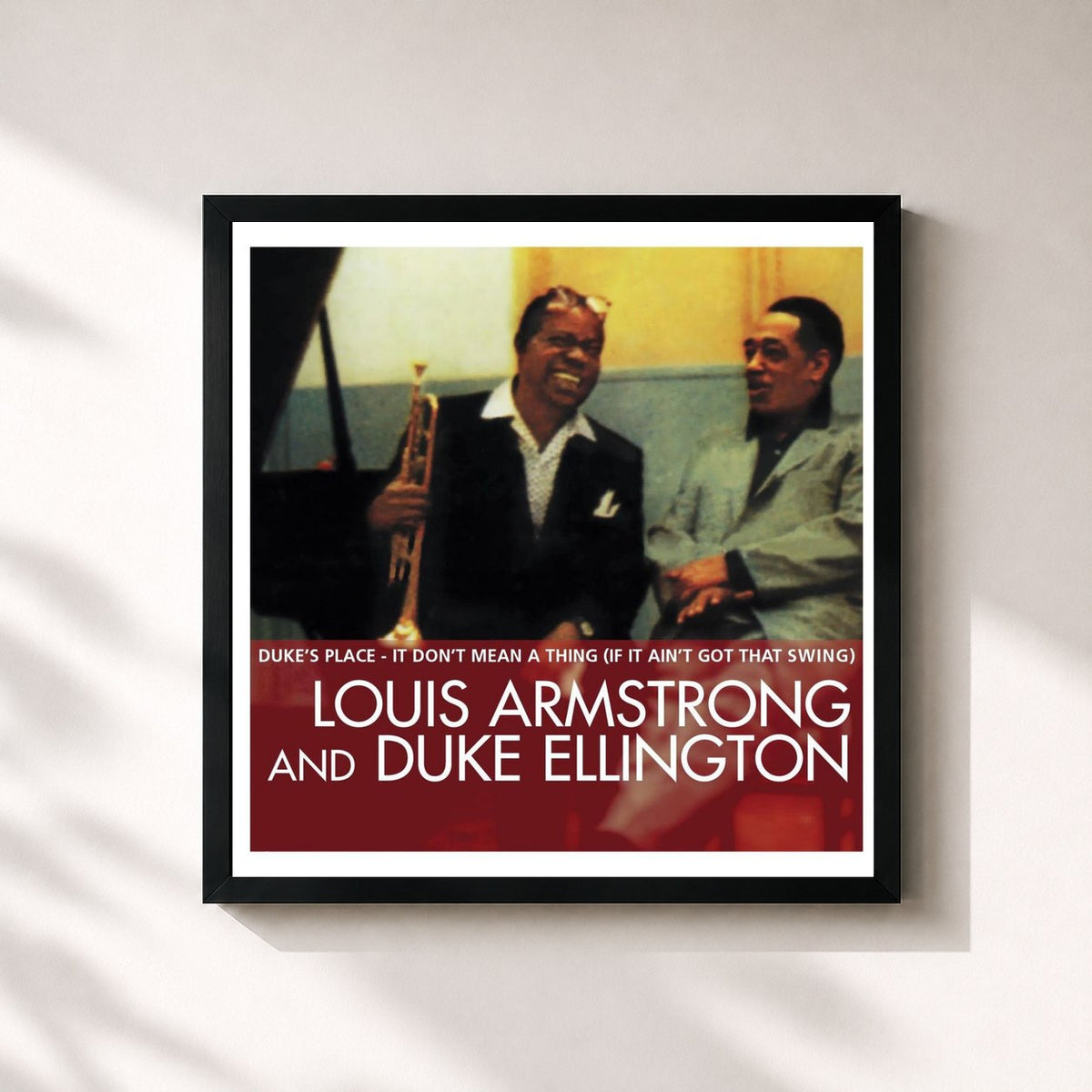 #noir Tableau carré de l'album Essential de Louis Armstrong, cadre noir 32x32 cm
