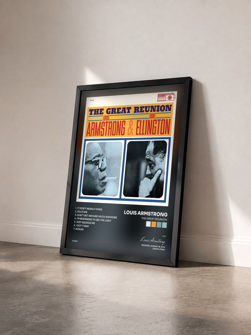 #noir Tableau de l'album The Great Reunion de Louis Armstrong vu de trois quarts, cadre noir
