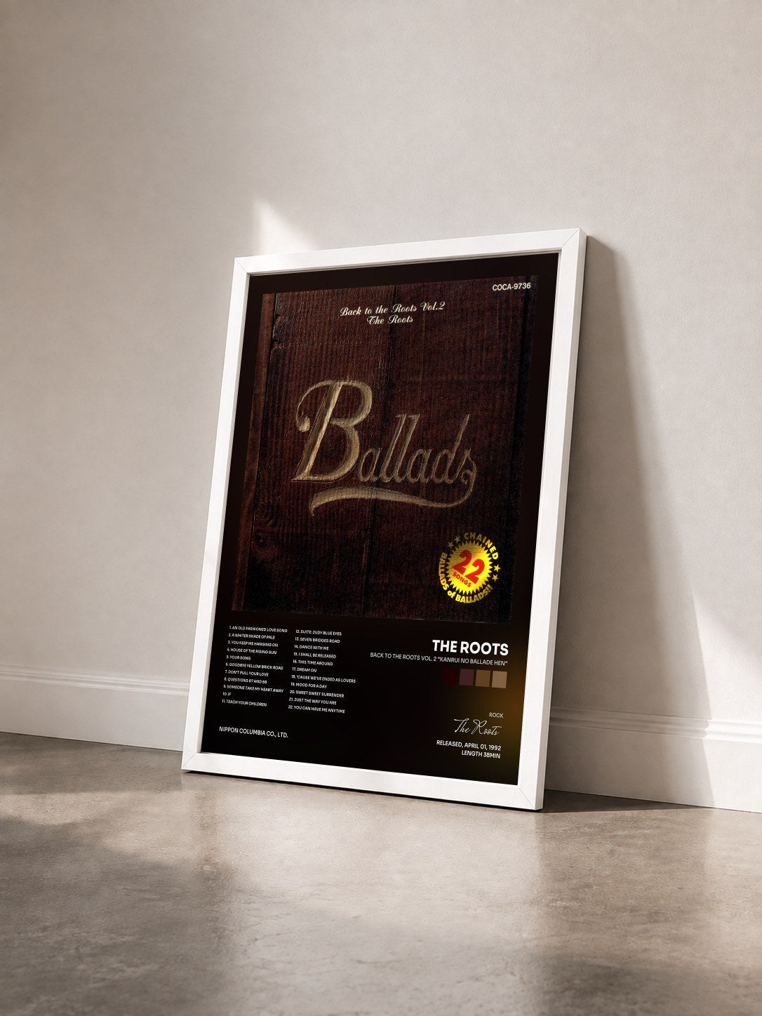 #blanc Tableau de l'album Back to the Roots Vol. 2 "Kanrui No Ballade Hen" de The Roots vu de trois quarts, cadre blanc