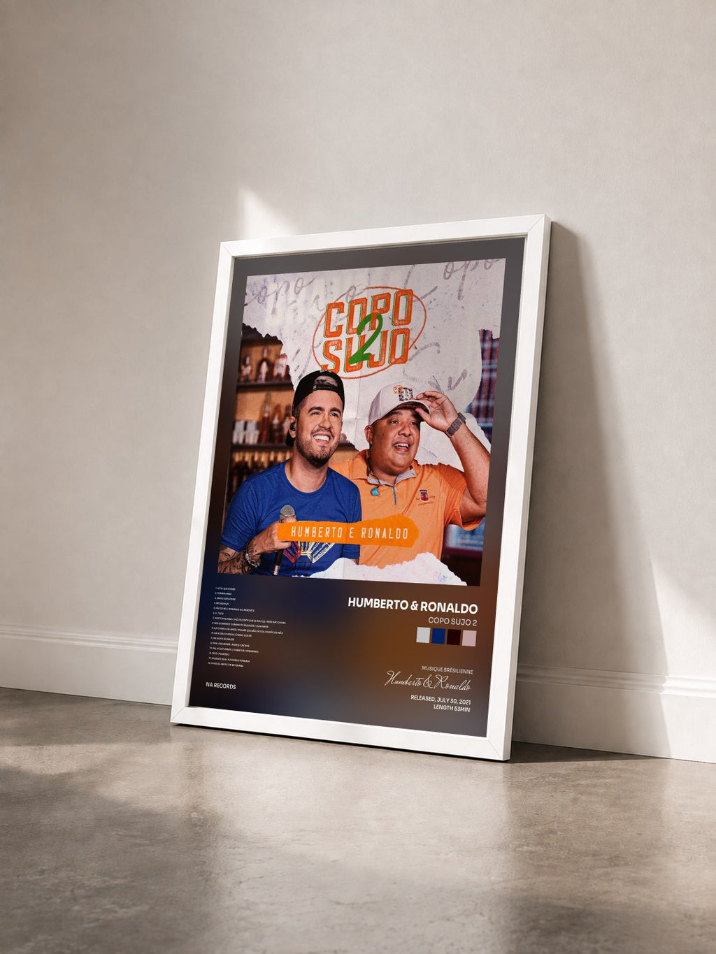 #blanc Tableau de l'album Copo Sujo 2 de Humberto & Ronaldo vu de trois quarts, cadre blanc