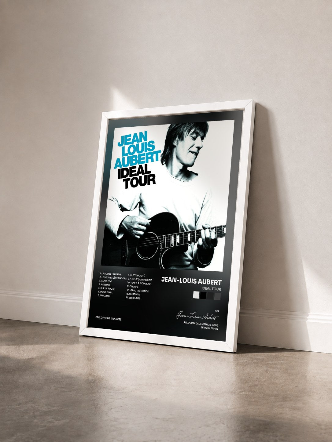 #blanc Ideal Tour by Jean-Louis Aubert as a framed art print seen at an angle, white frame