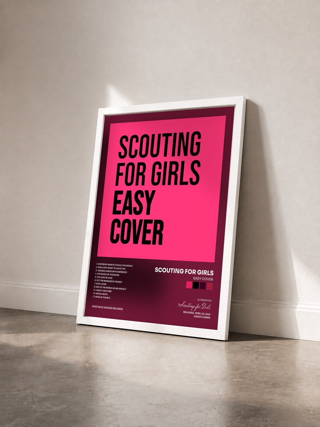 #blanc Tableau de l'album Easy Cover de Scouting for Girls vu de trois quarts, cadre blanc
