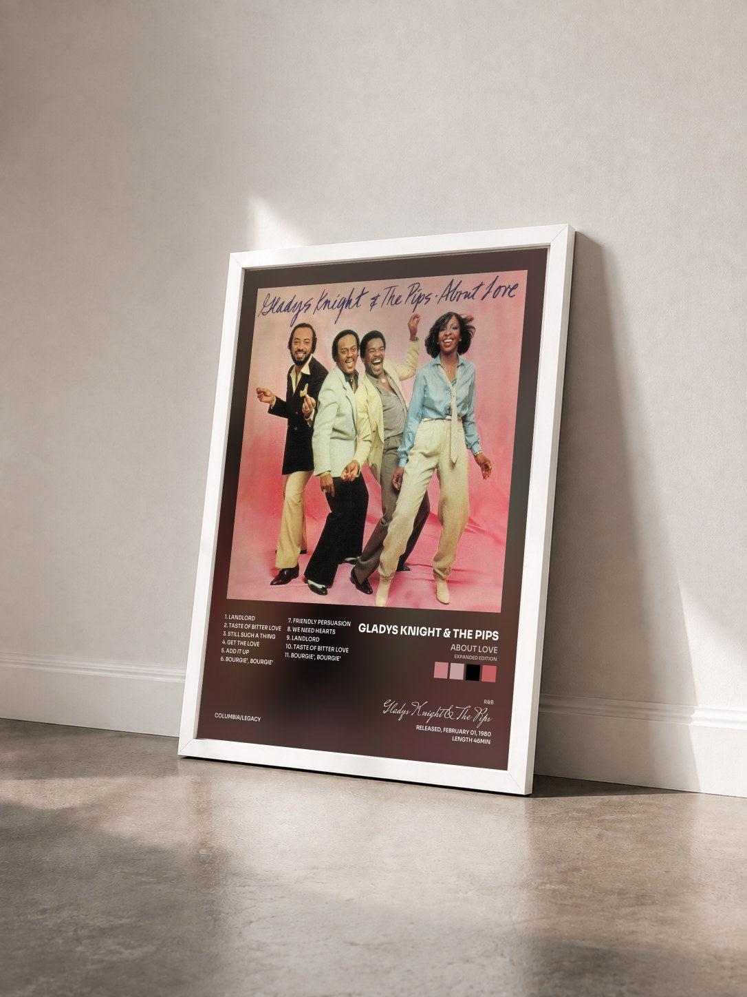 #blanc Tableau de l'album About Love (Expanded Edition) de Gladys Knight & The Pips vu de trois quarts, cadre blanc