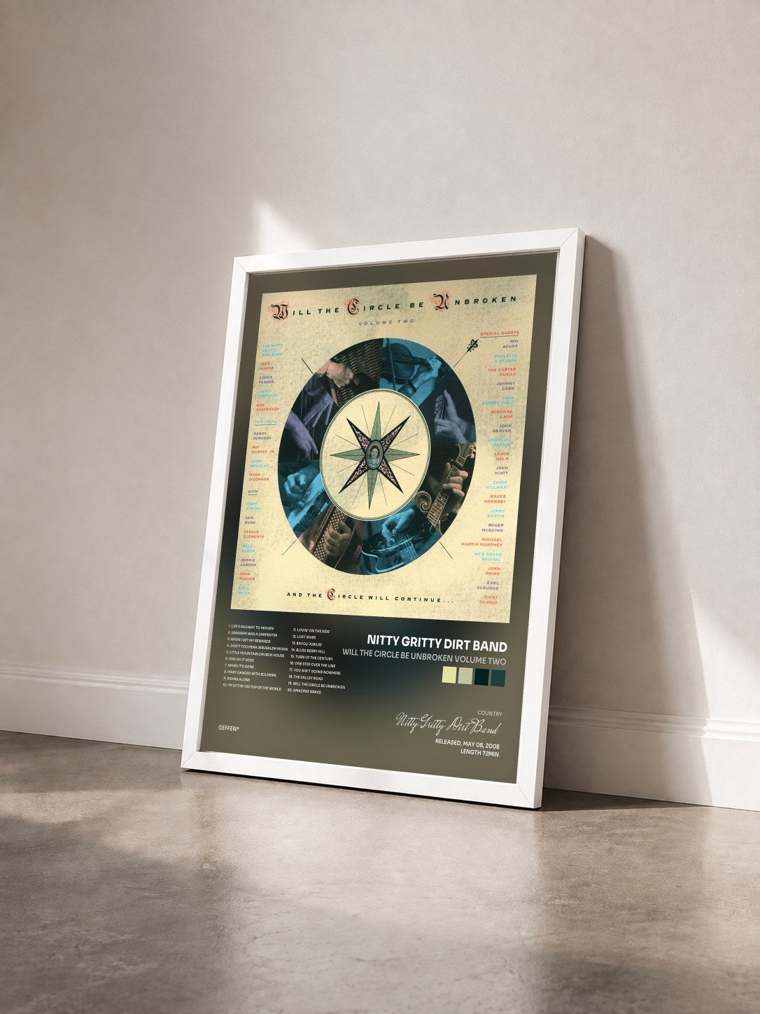 #blanc Tableau de l'album Will The Circle Be Unbroken Volume Two de Nitty Gritty Dirt Band vu de trois quarts, cadre blanc