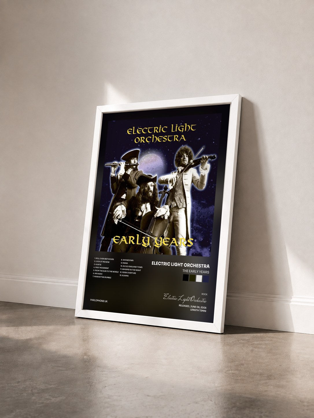 #blanc Tableau de l'album The Early Years de Electric Light Orchestra vu de trois quarts, cadre blanc