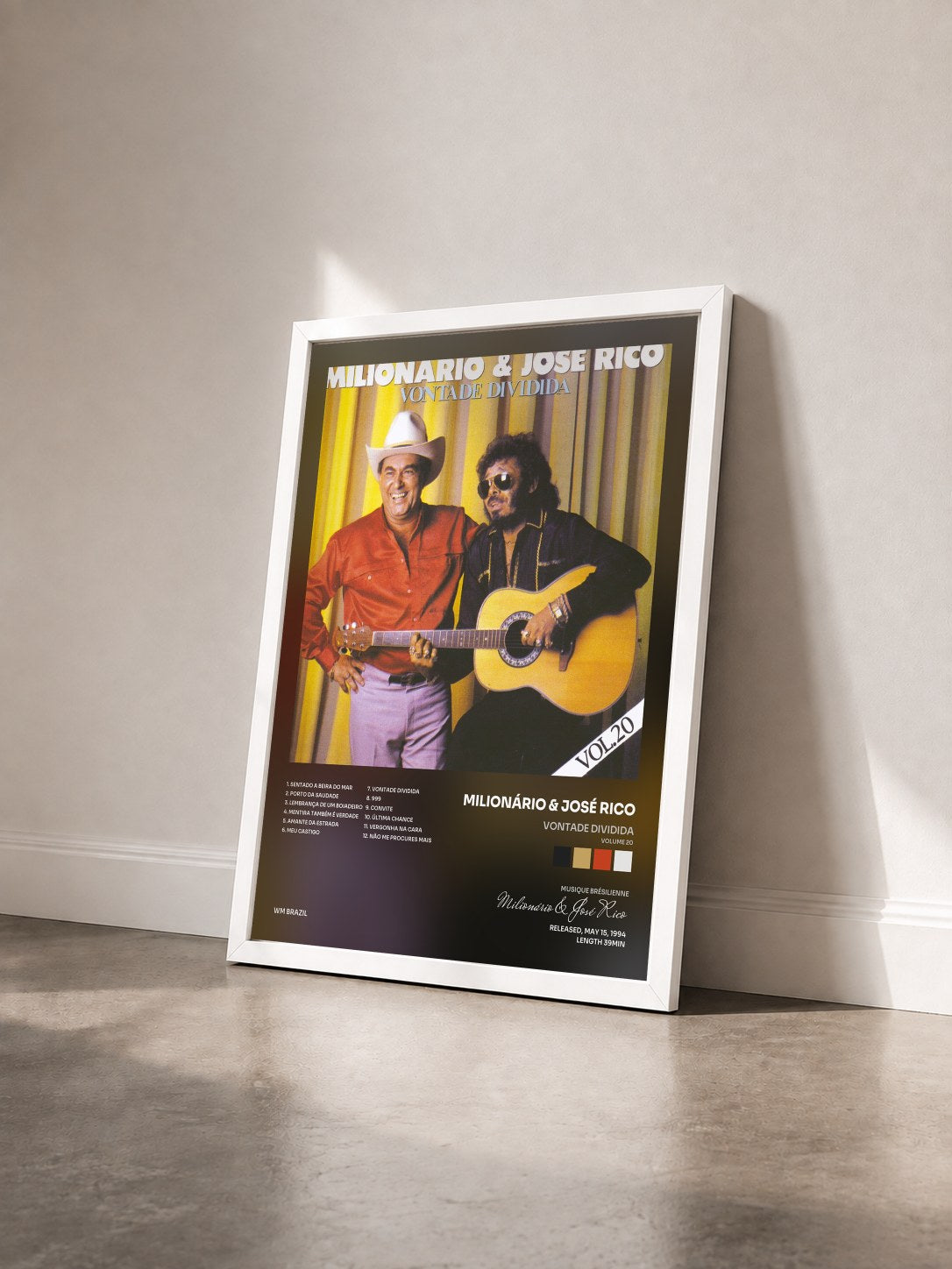 #blanc Tableau de l'album Vontade Dividida (Volume 20) de Milionário & José Rico vu de trois quarts, cadre blanc