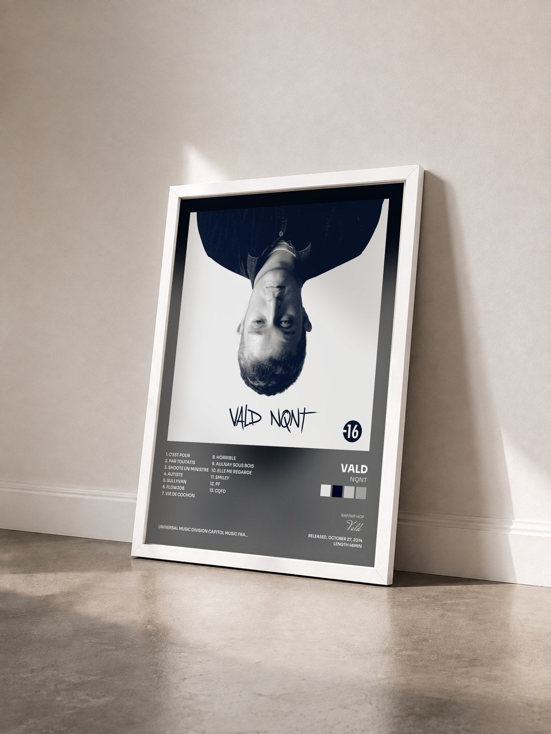 #blanc NQNT by Vald as a framed art print seen at an angle, white frame