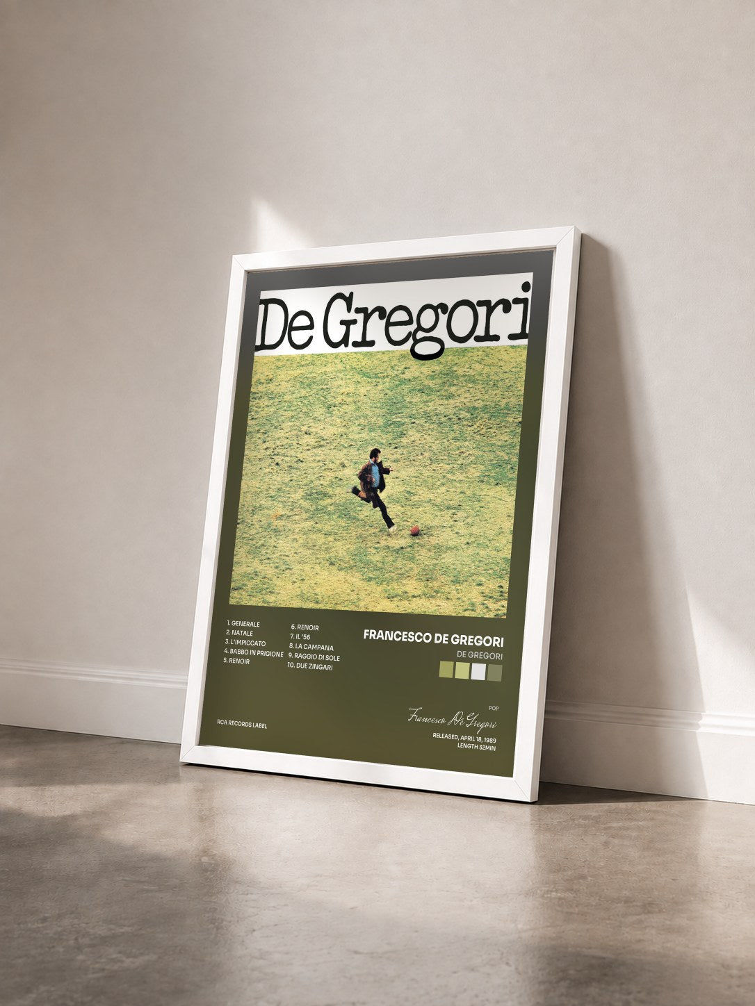 #blanc Tableau de l'album De Gregori de Francesco De Gregori vu de trois quarts, cadre blanc