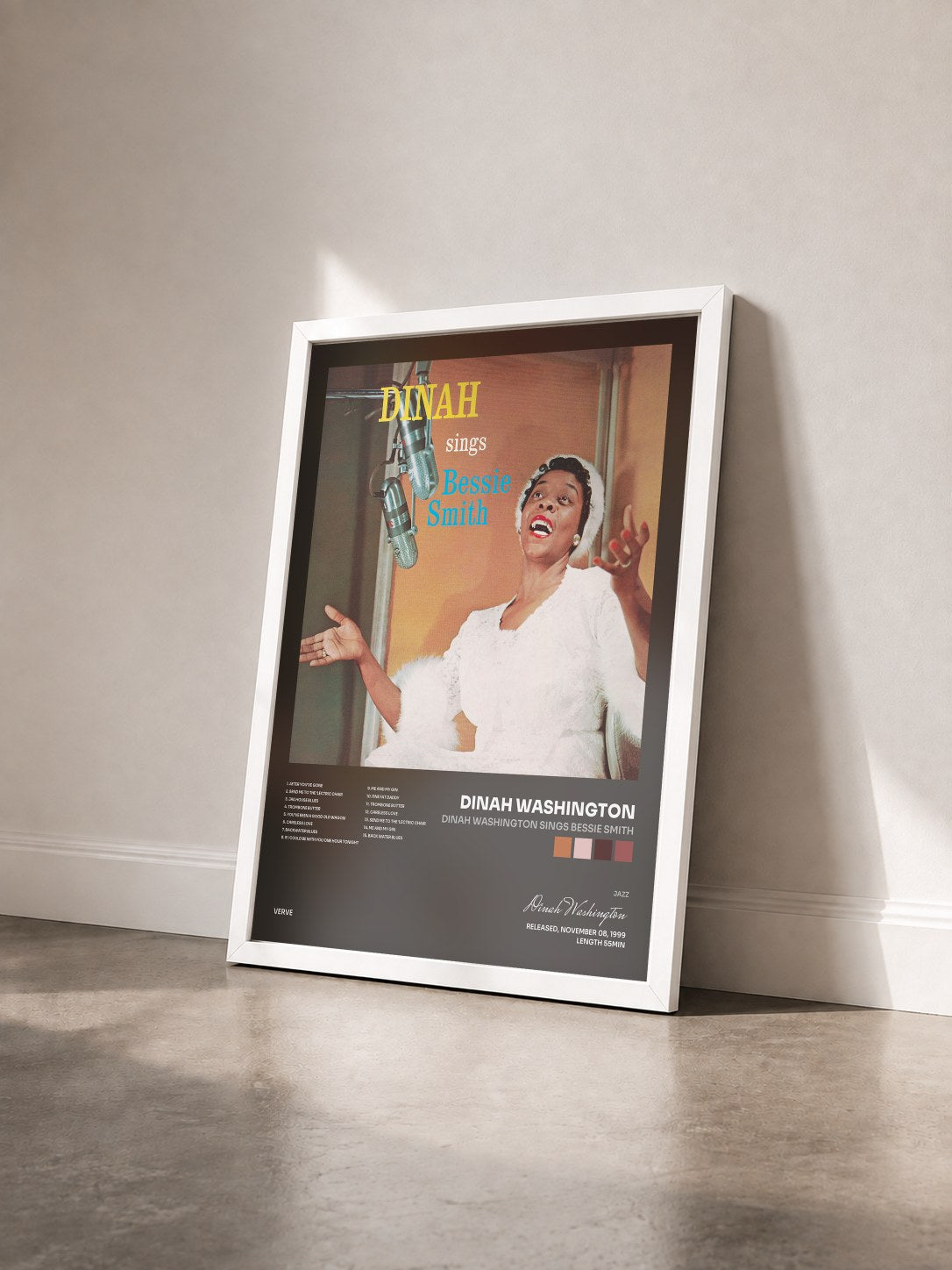 #blanc Tableau de l'album Dinah Washington Sings Bessie Smith de Dinah Washington vu de trois quarts, cadre blanc