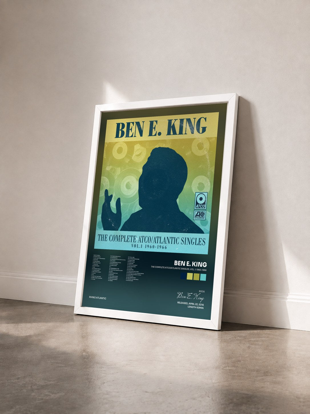 #blanc Tableau de l'album The Complete Atco/Atlantic Singles, Vol. 1: 1960-1966 de Ben E. King vu de trois quarts, cadre blanc