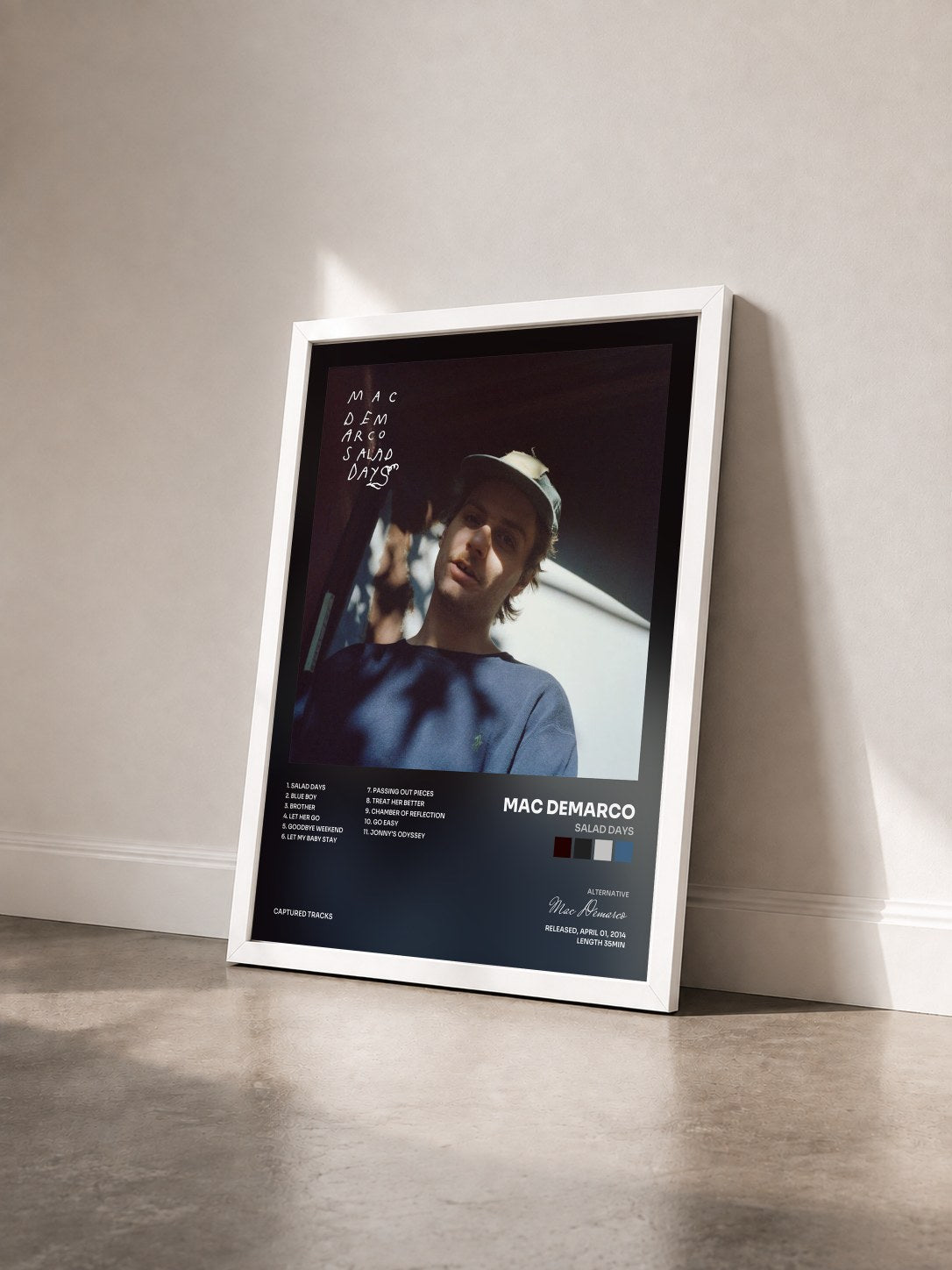 #blanc Tableau de l'album Salad Days de Mac Demarco vu de trois quarts, cadre blanc