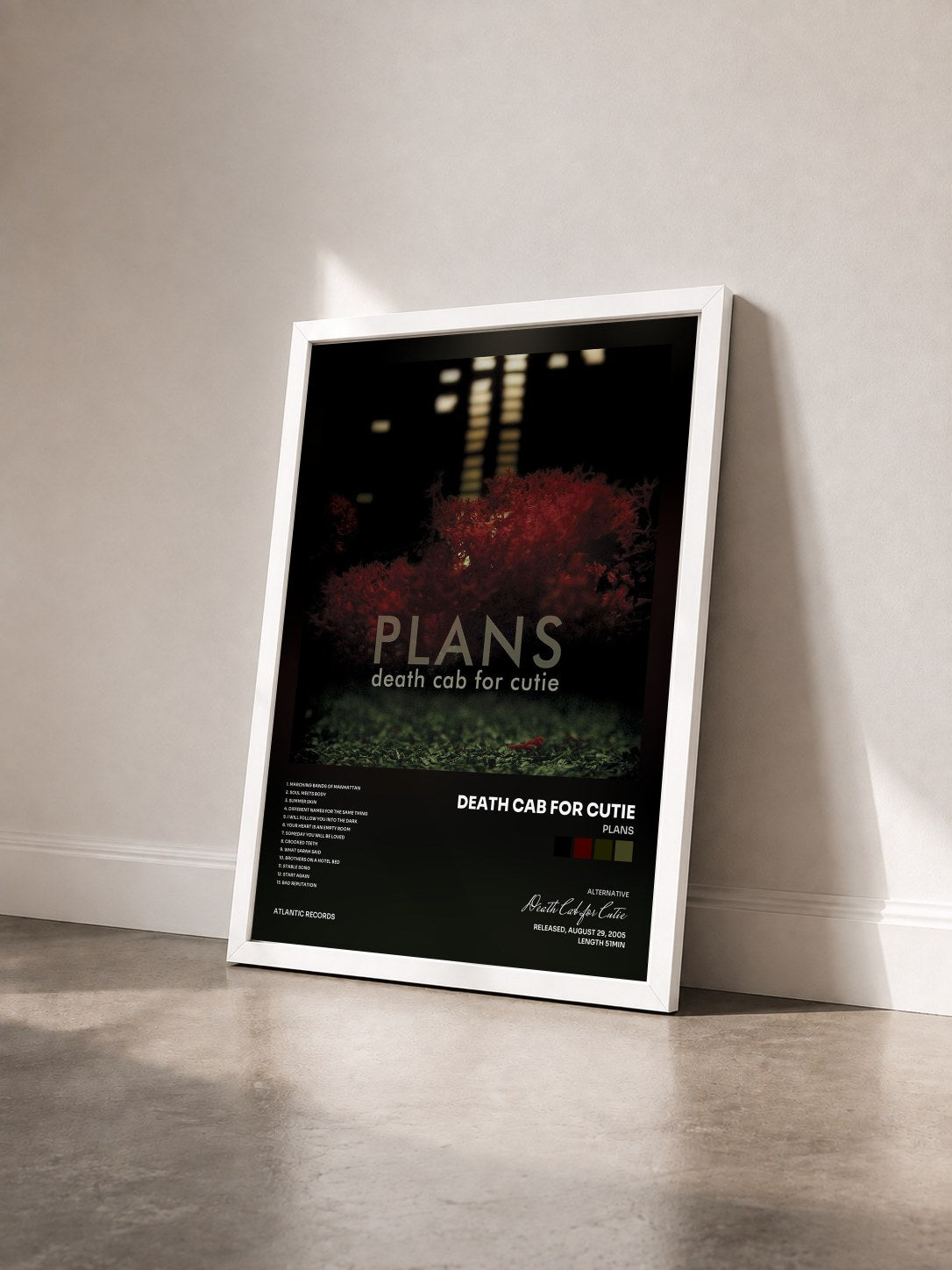 #blanc Tableau de l'album Plans de Death Cab for Cutie vu de trois quarts, cadre blanc