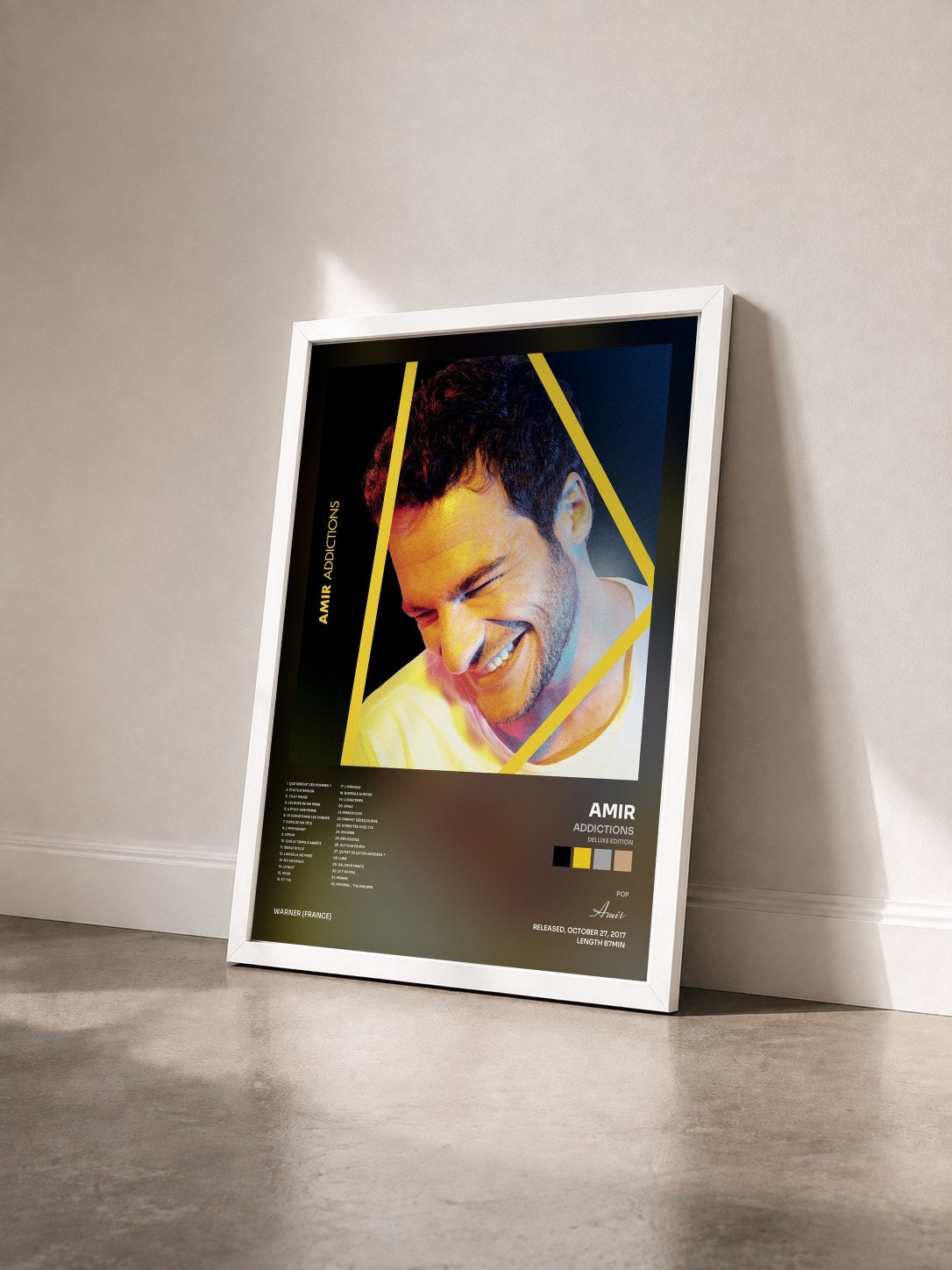 #blanc Tableau de l'album Addictions (Deluxe Edition) de Amir vu de trois quarts, cadre blanc