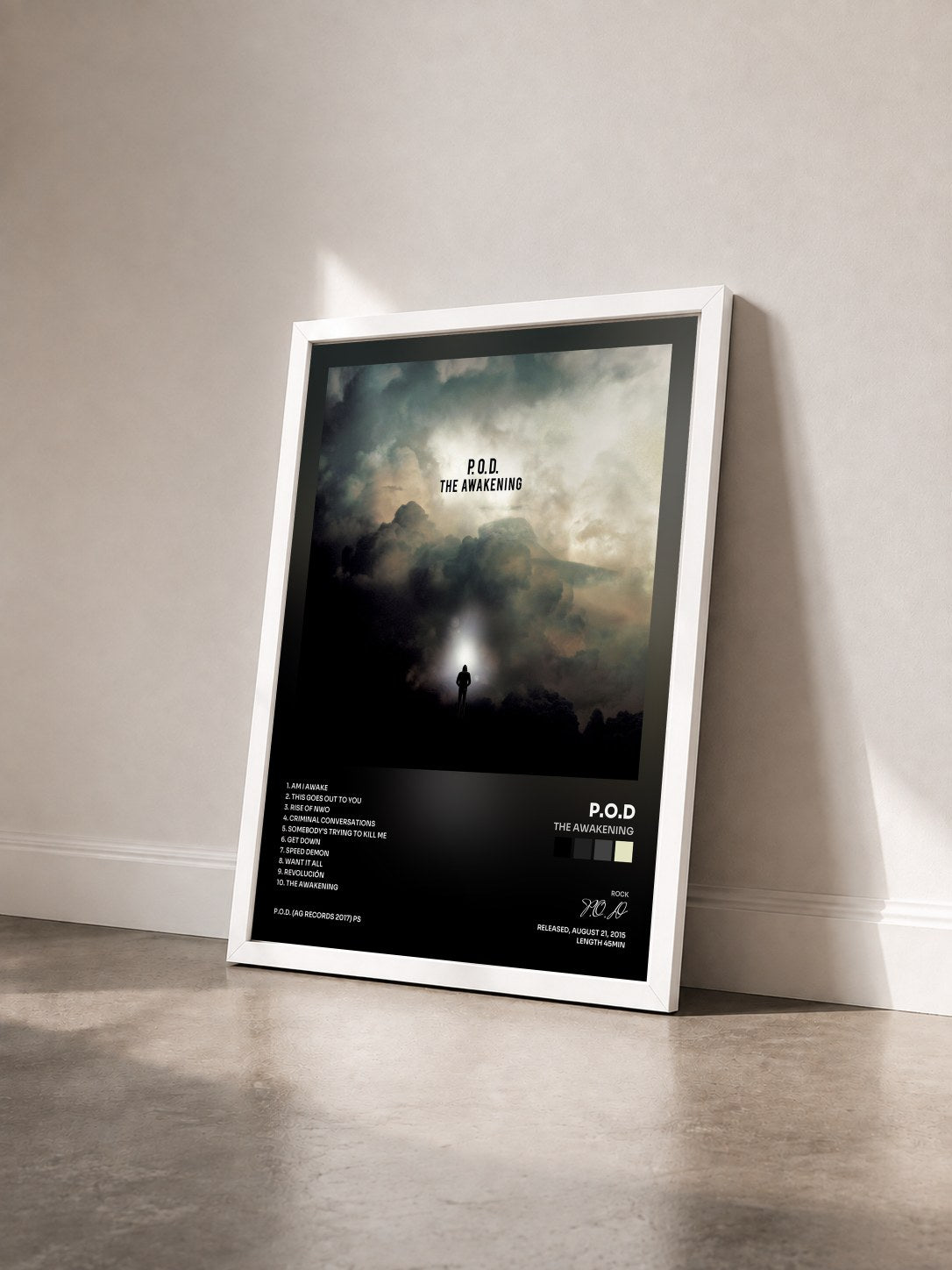 #blanc Tableau de l'album The Awakening de P.O.D vu de trois quarts, cadre blanc