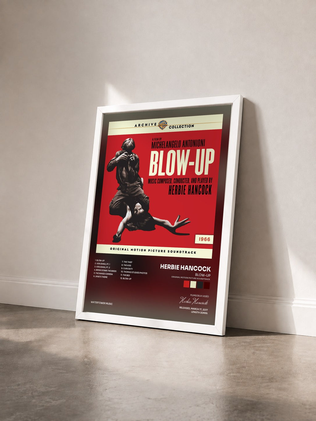 #blanc Tableau de l'album Blow-Up (Original Motion Picture Soundtrack) de Herbie Hancock vu de trois quarts, cadre blanc