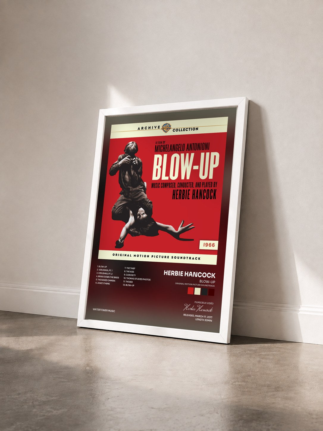 #blanc Tableau de l'album Blow-Up (Original Motion Picture Soundtrack) de Herbie Hancock vu de trois quarts, cadre blanc