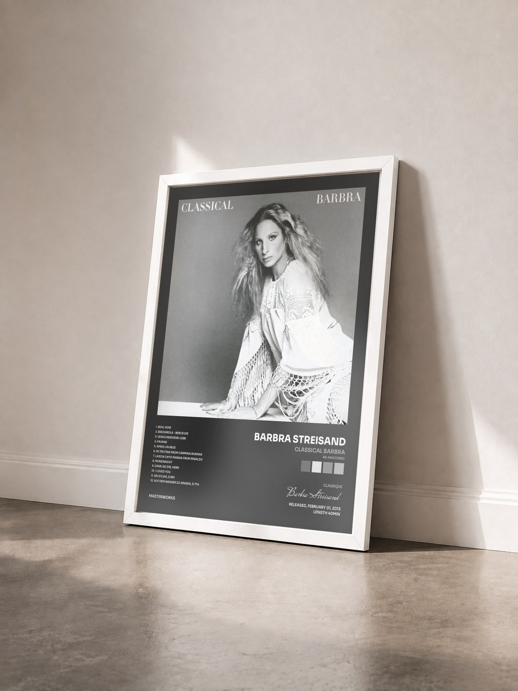 #blanc Tableau de l'album Classical Barbra (Re-Mastered) de Barbra Streisand vu de trois quarts, cadre blanc