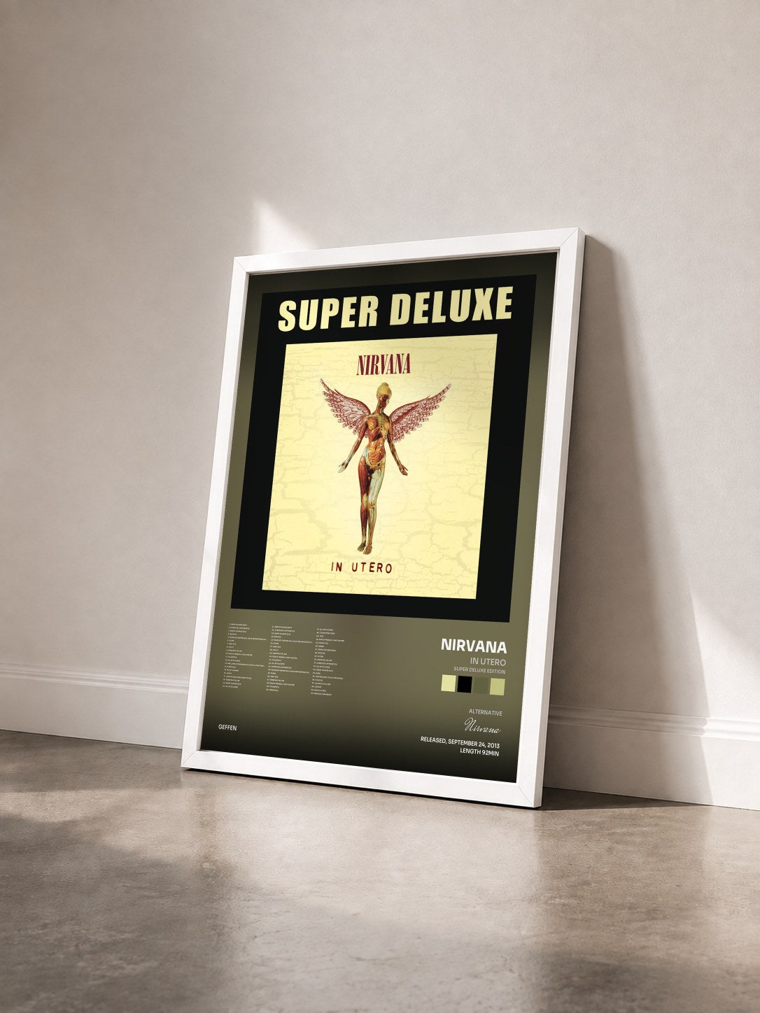 #blanc In Utero (Super Deluxe Edition) by Nirvana as a framed art print seen at an angle, white frame