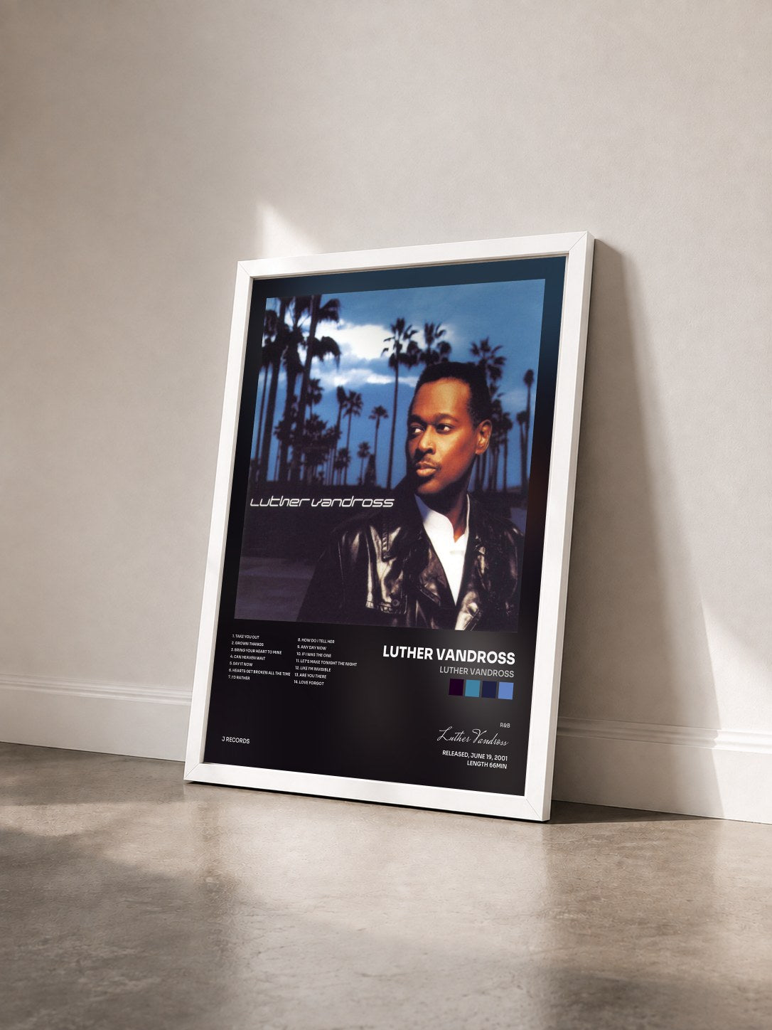 #blanc Tableau de l'album Luther Vandross de Luther Vandross vu de trois quarts, cadre blanc