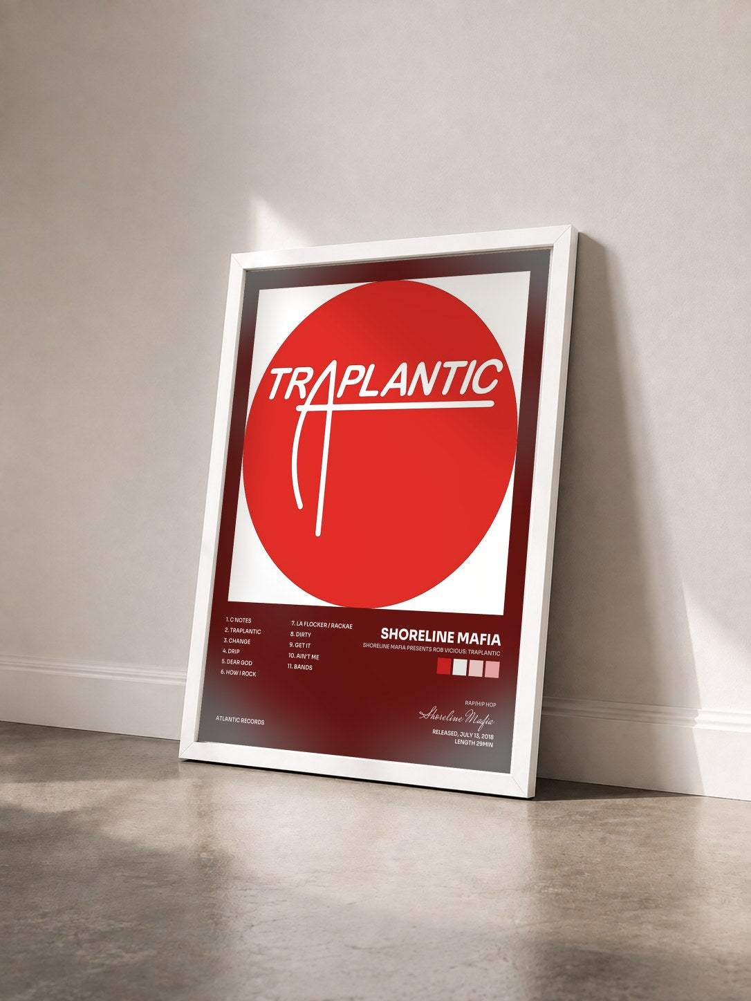#blanc Tableau de l'album Shoreline Mafia Presents Rob Vicious: Traplantic de Shoreline Mafia vu de trois quarts, cadre blanc