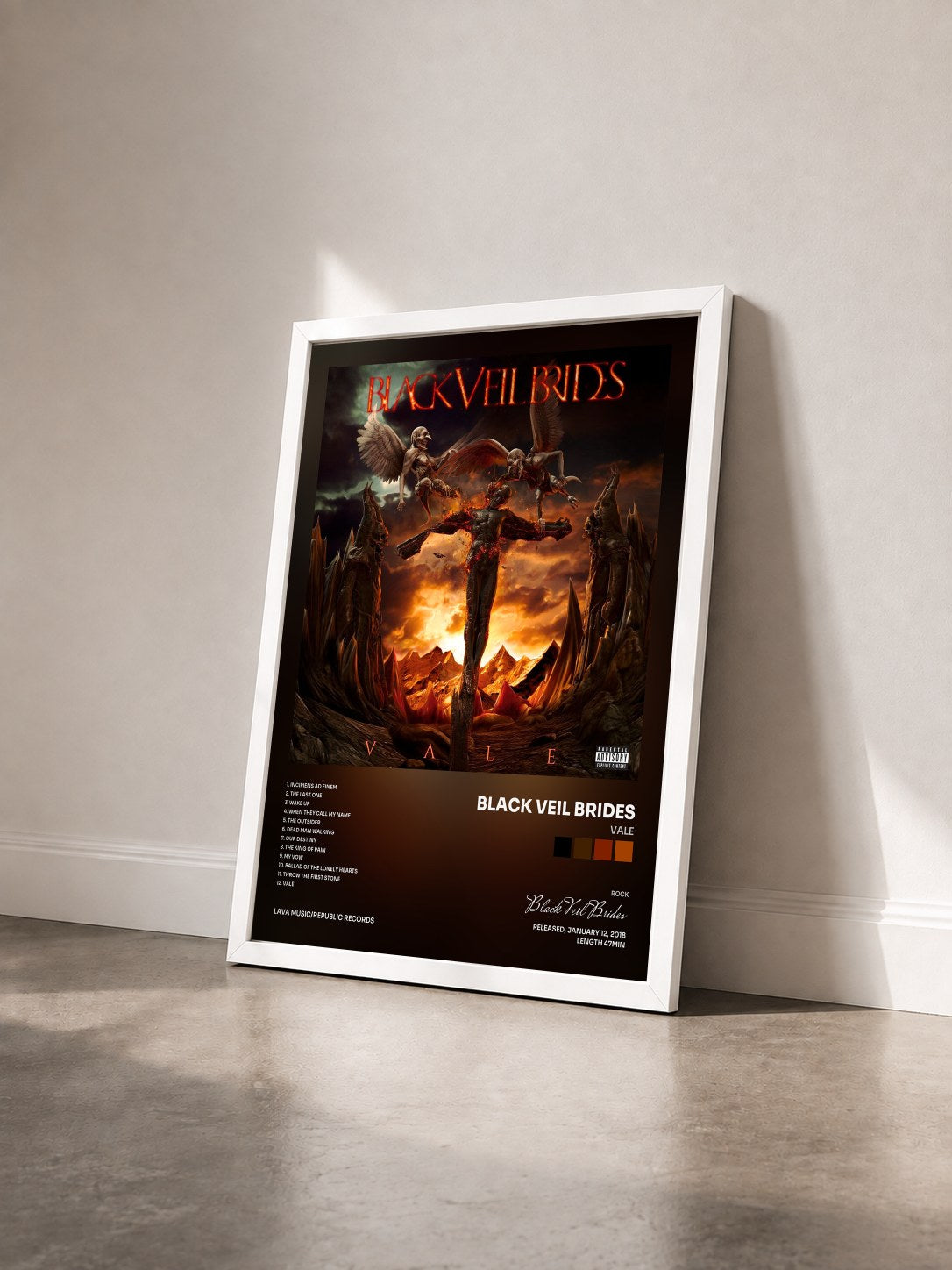 #blanc Vale de Black Veil Brides en lámina enmarcada vista de tres cuartos, marco blanco